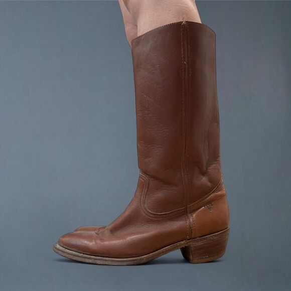 frye campus 12d brown leather pull on riding boots western vintage made in usa - Picture 2 of 8